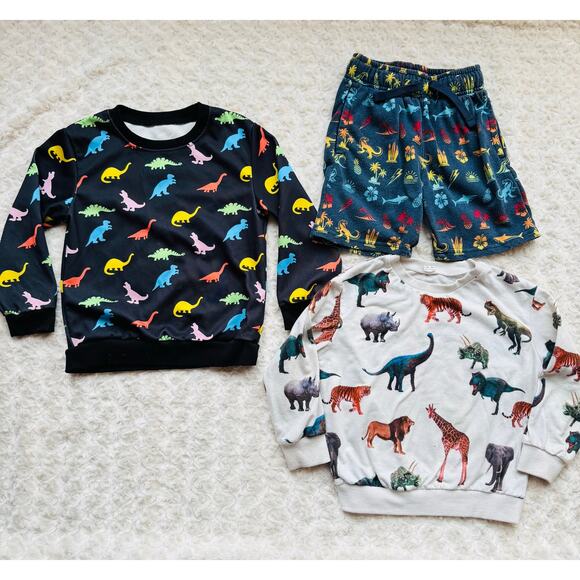 Dinosaur T Rex Kids Pajamas Loungewear 2 long sleeve tops and shorts Sz 5T - Picture 1 of 10